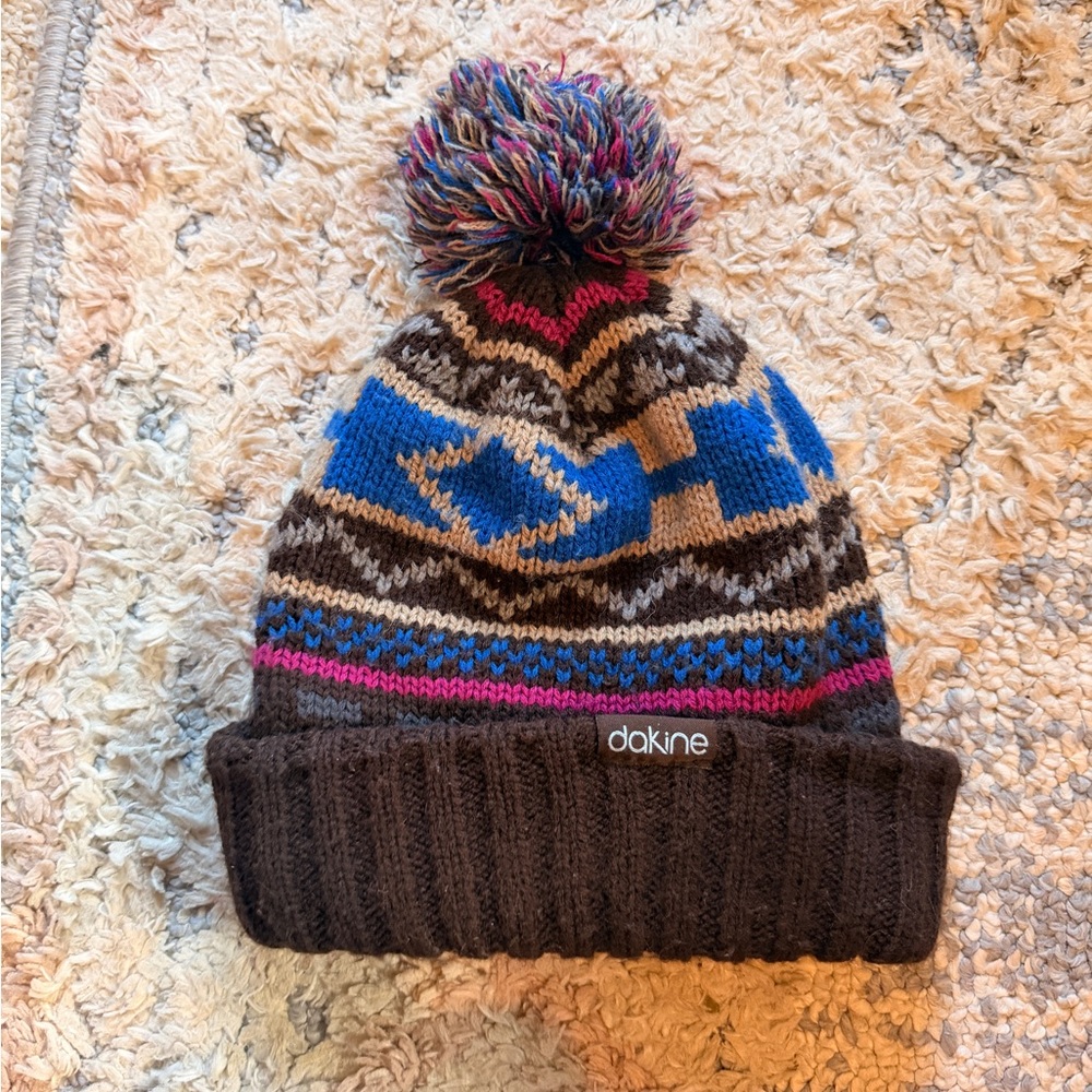 Dakine Brown and Blue Knit Pom Beanie for Kids - Picture 2 of 2